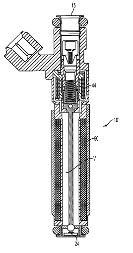 Vista em corte dos bicos injetores do sistema Smart2Start®. Fonte: Patente US 7,798,131 B2 [11].